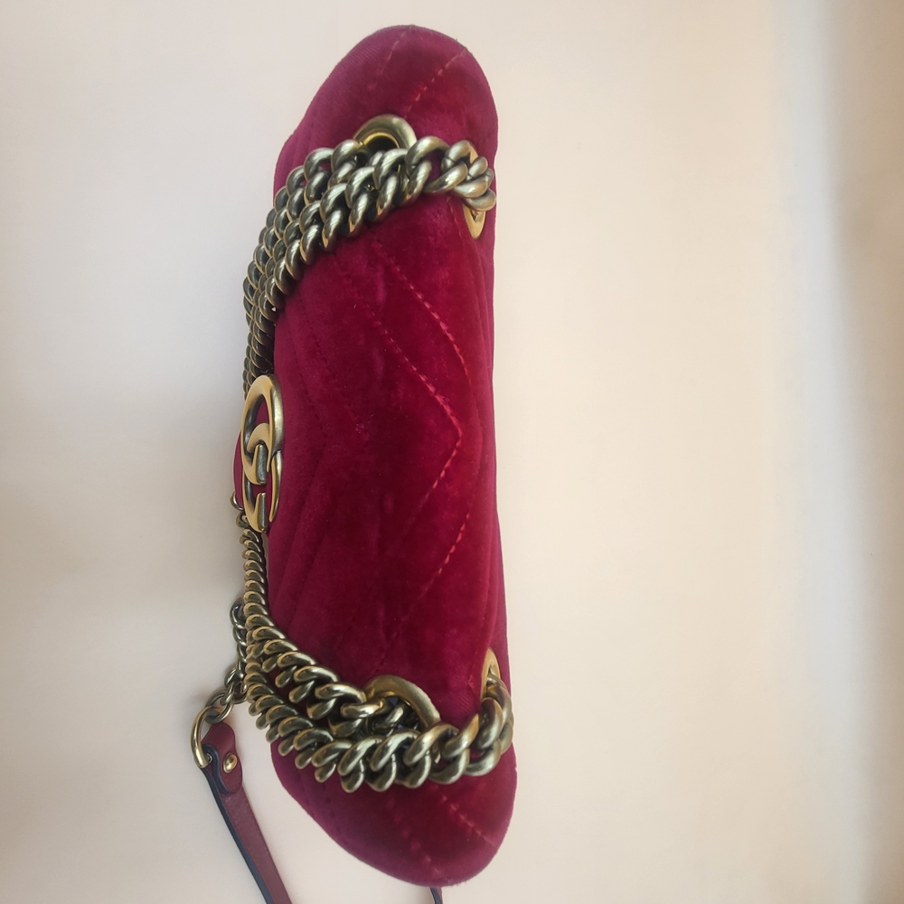 GUCCI Velvet Matelasse Mini GG Marmont Shoulder Crossbody Bag Hibiscus Red,Auth. - Picture 3 of 15